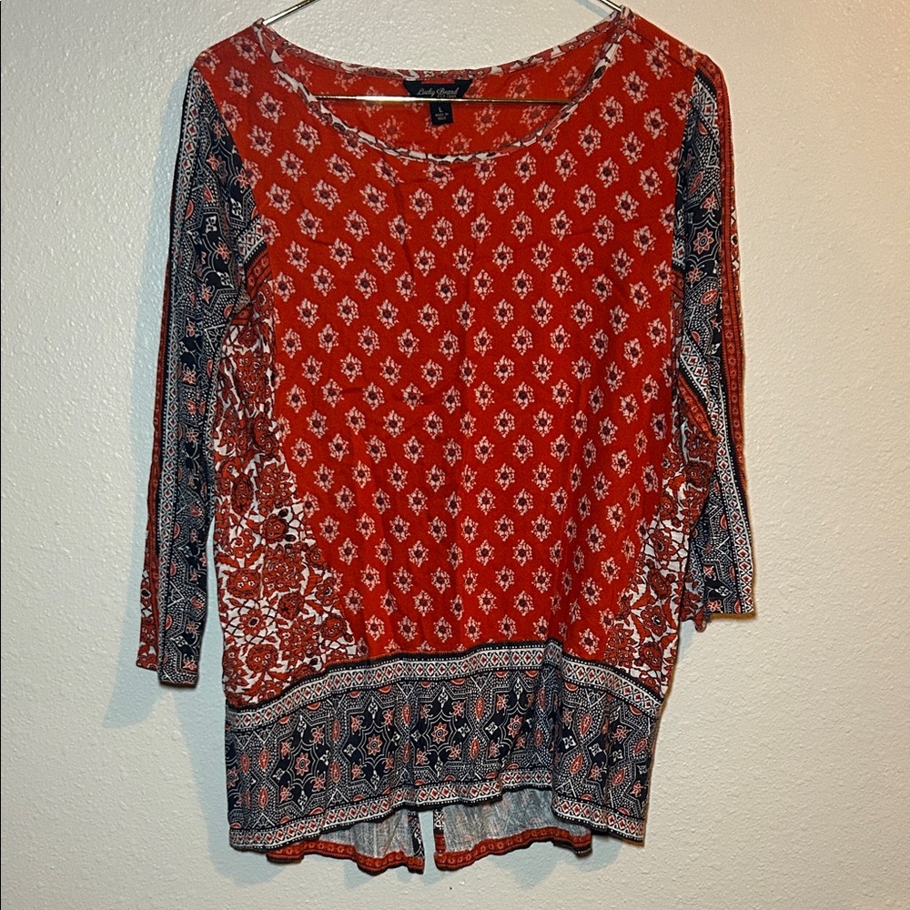 Lucky Brand Red and Blue Patterned Blouse